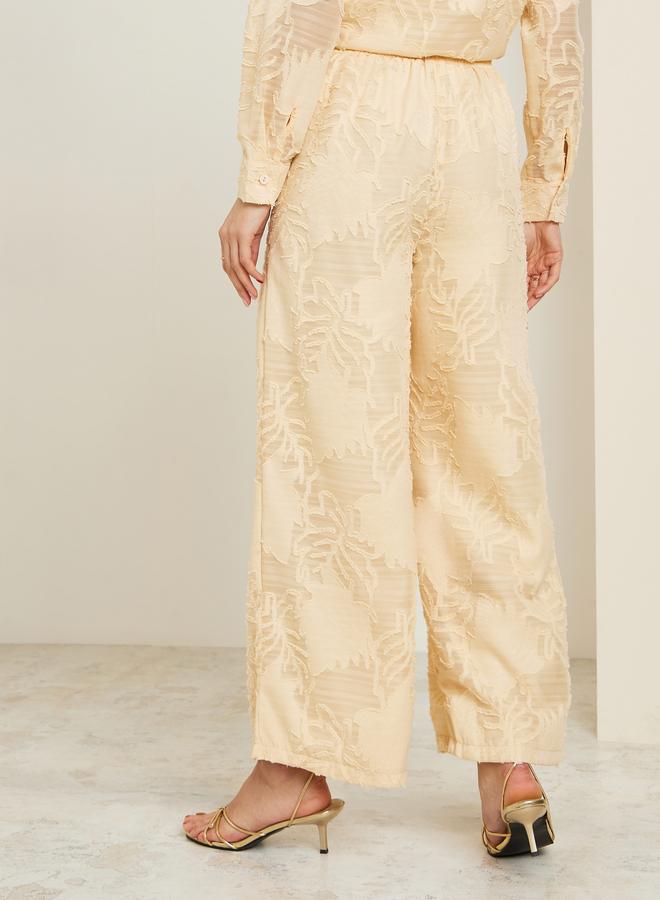 Styli Women Yellow Jacquard Wide Leg Trousers - Image 3